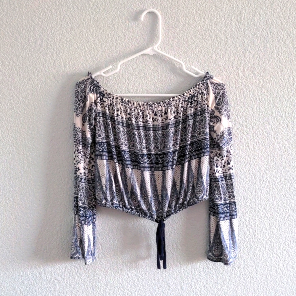 Long sleeve Boho Crop Navy top small